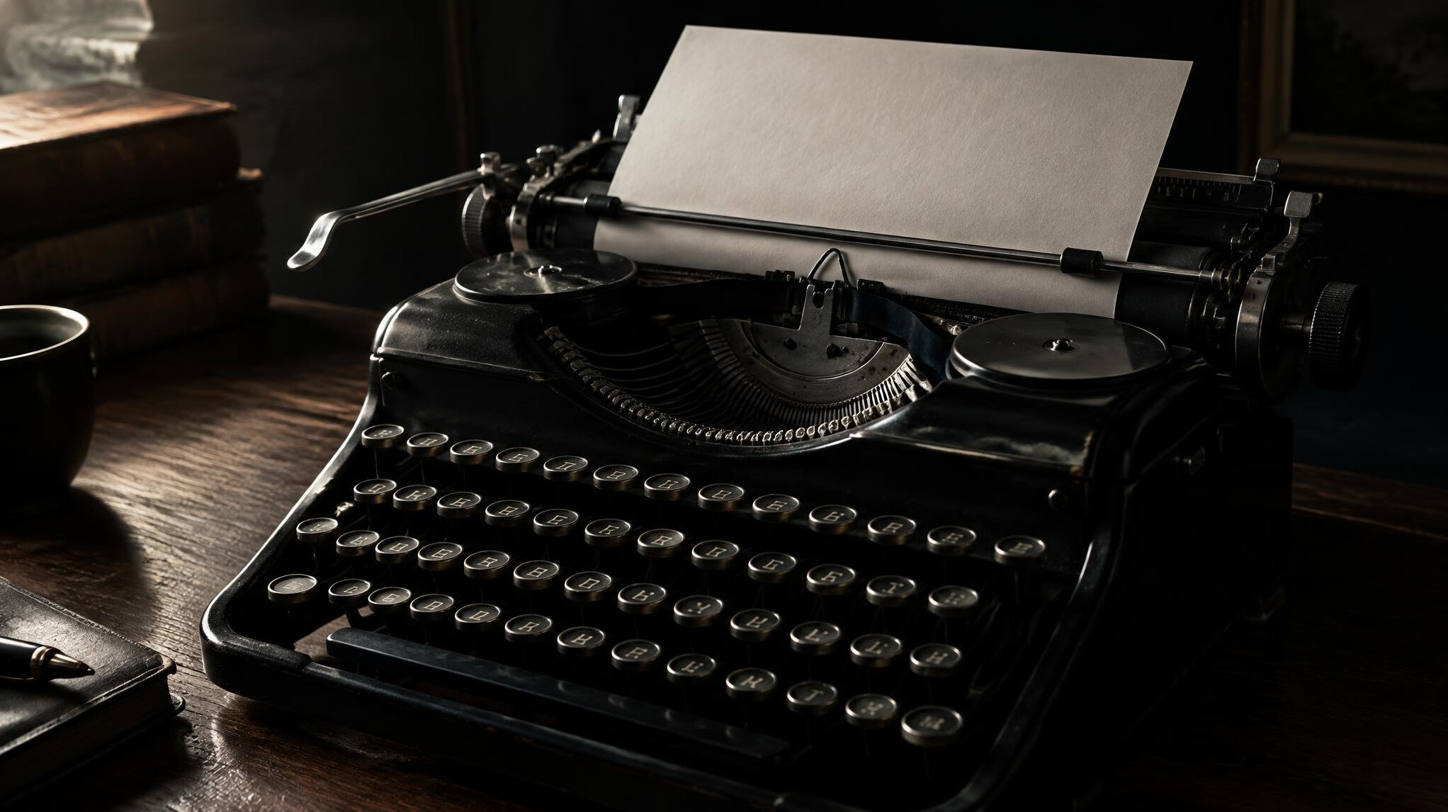 Close-up of a vintage typewriter with a sheet of paper