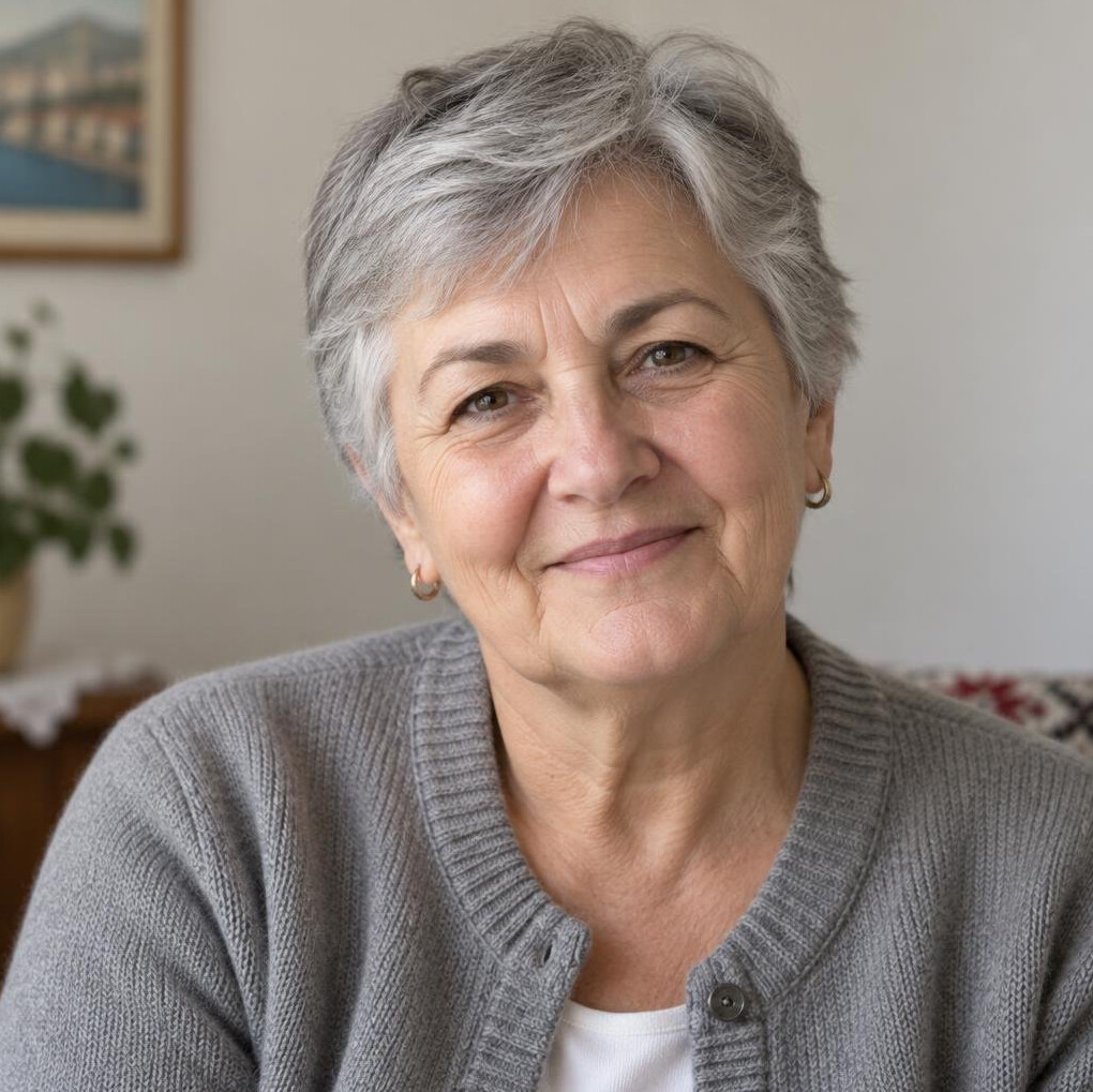 Portrait of an older Croatian woman with short grey hair